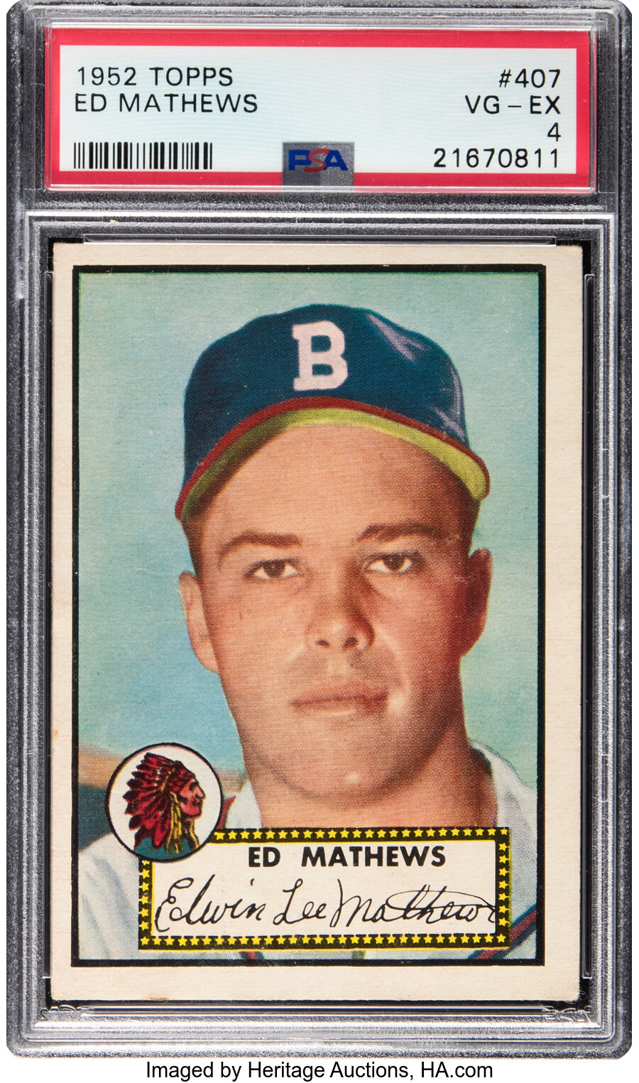 1952 Topps Eddie Mathews Rookie #407 PSA VG-EX 4