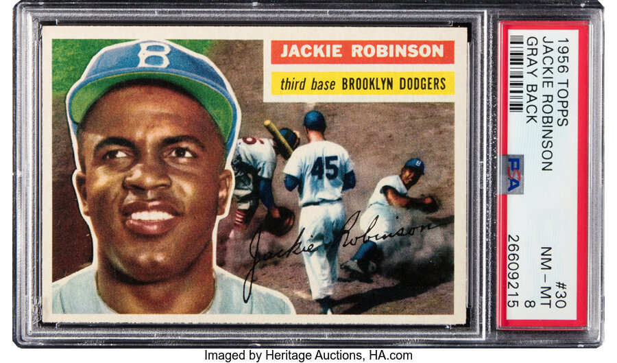 1956 Topps Jackie Robinson (Gray Back) #30 PSA NM-MT 8