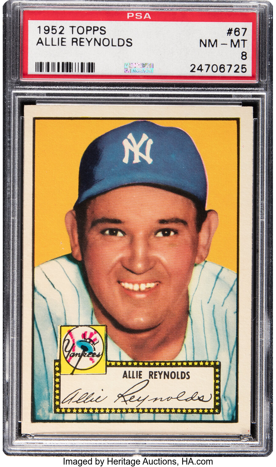 1952 Topps Allie Reynolds #67 PSA NM-MT 8