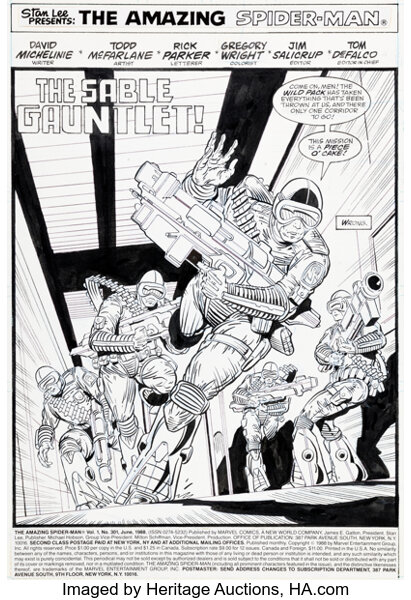 Todd McFarlane The Amazing Spider-Man #301 Splash Page 1 Original Art (Marvel, 1988).