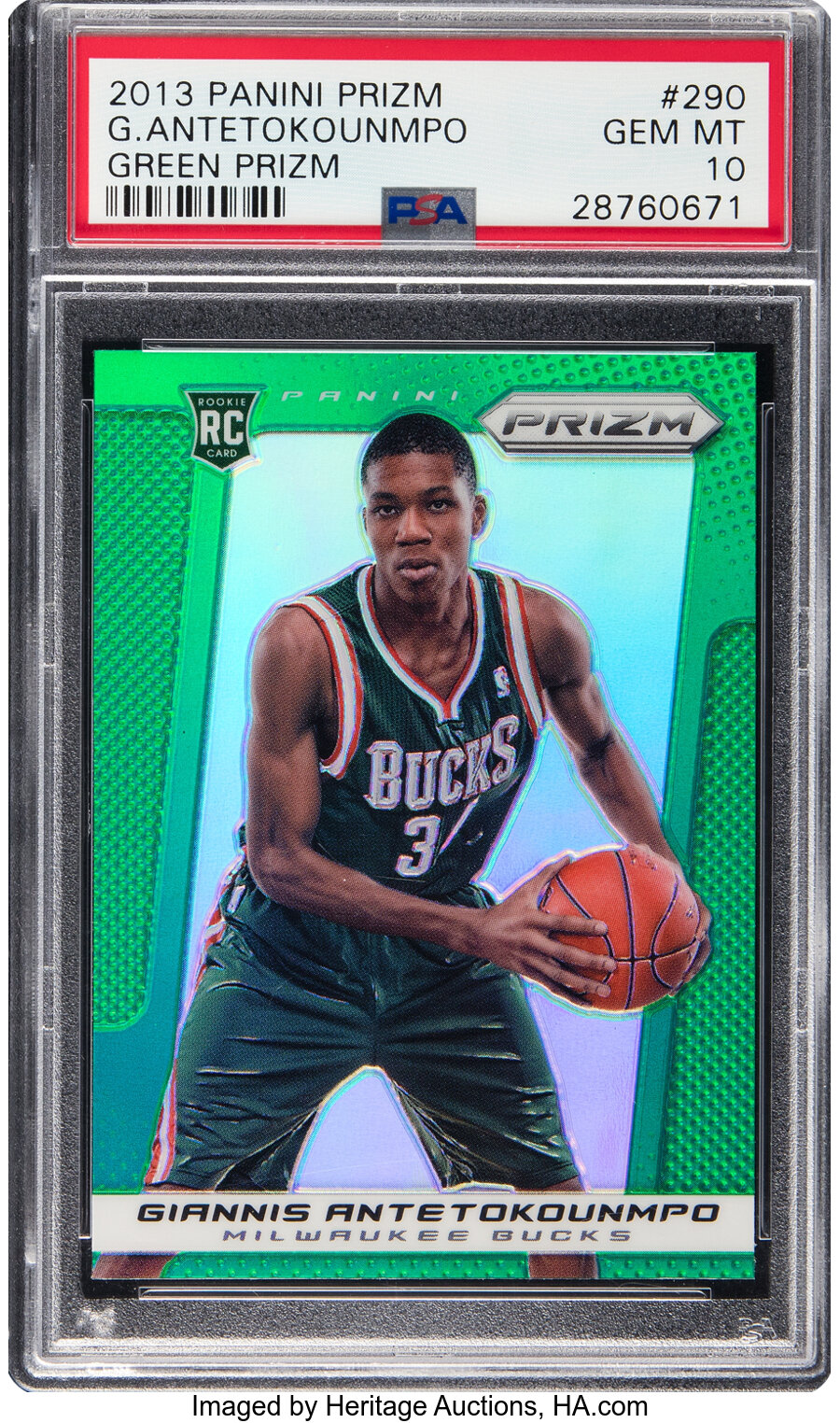 2013 Panini Prizm Giannis Antetokounmpo (Green Prizm) Rookie #290 PSA Gem Mint 10