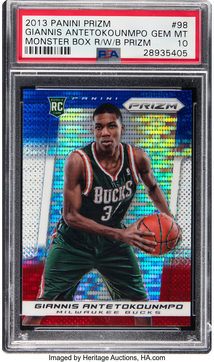 2013 Panini Prizm Giannis Antetokounmpo (Monster Box Red/White/Blue Prizm) Rookie #98 PSA Gem Mint 10