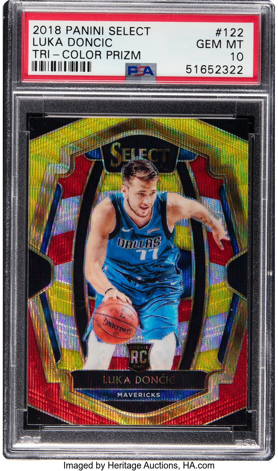 2018 Panini Select Luka Doncic (Tri-Color Prizm) Rookie #122 PSA Gem Mint 10