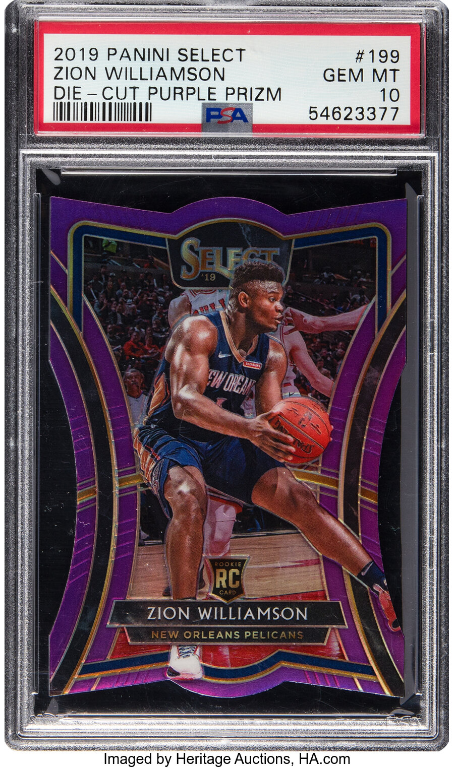 2019 Panini Select Zion Williamson (Die-Cut Purple Prizm) Rookie #199 PSA Gem Mint 10 - #'d 70/99