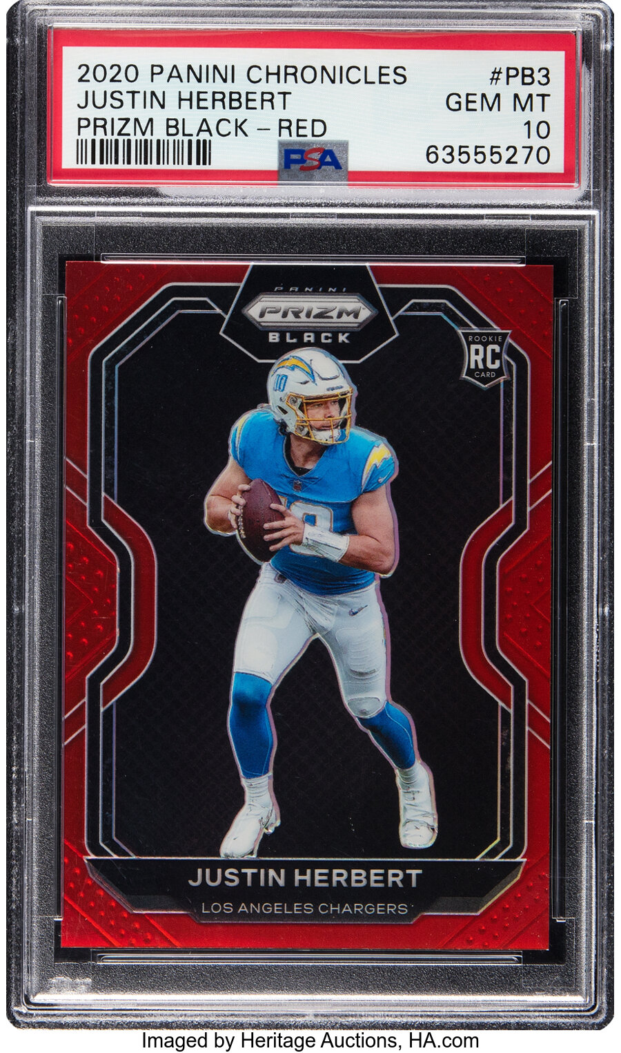 2020 Panini Chronicles Justin Herbert (Prizm Black-Red) Rookie #PB3 PSA Gem Mint 10 - #'d 05/99