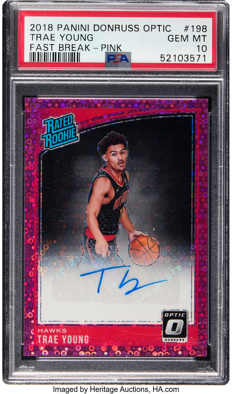 2018 Panini Donruss Optic Trae Young (Fast Break-Pink) Rookie #198 PSA Gem Mint 10 - #'d 10/20