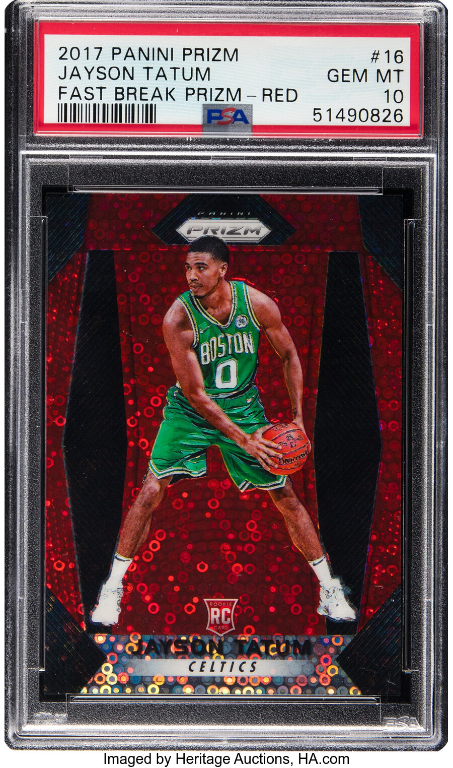 2017 Panini Prizm Jayson Tatum (Fast Break Prizm-Red) Rookie #16 PSA Gem Mint 10 - #'d 120/125