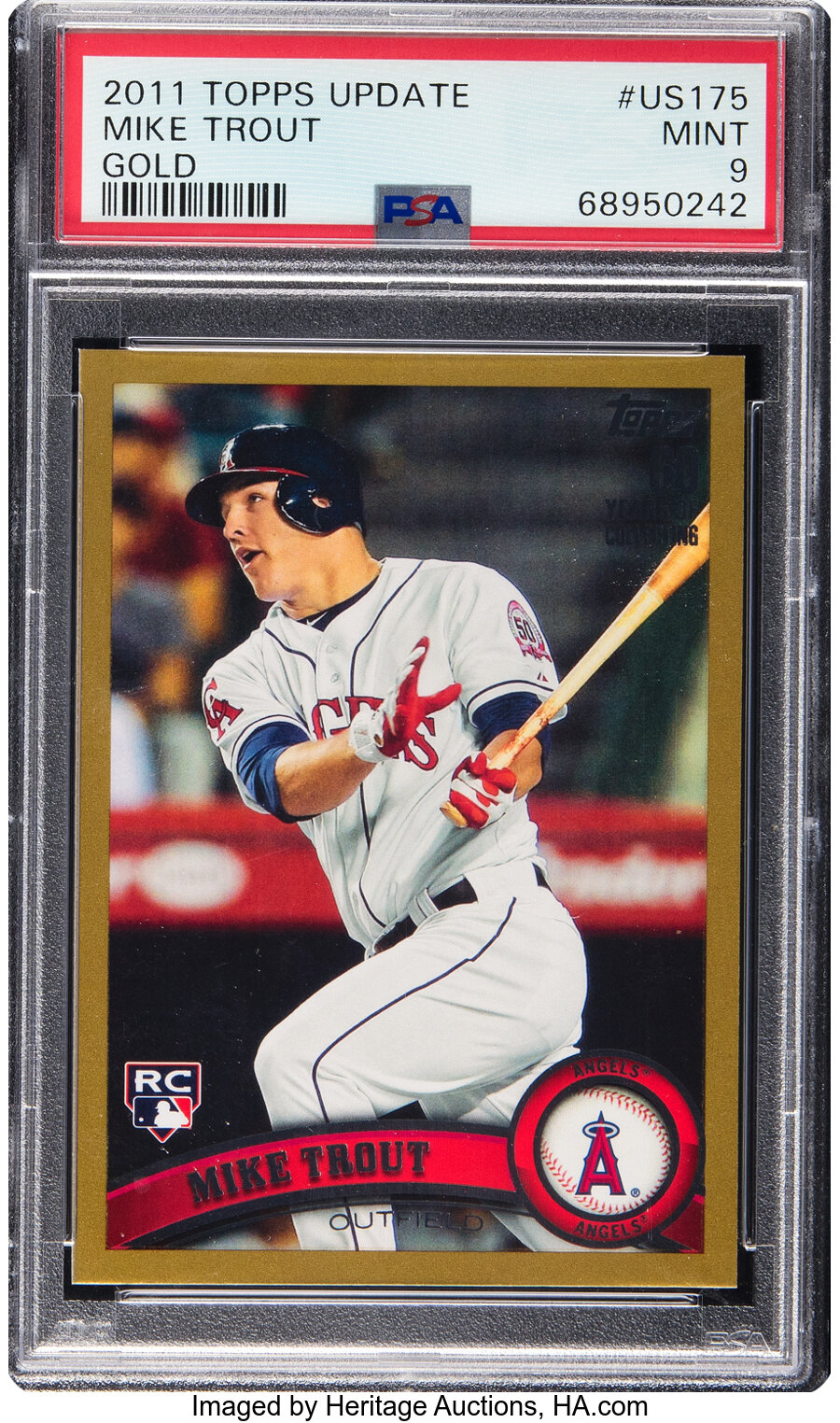 2011 Topps Update Mike Trout (Gold) Rookie #US175 PSA Mint 9 - #'d 0535/2011