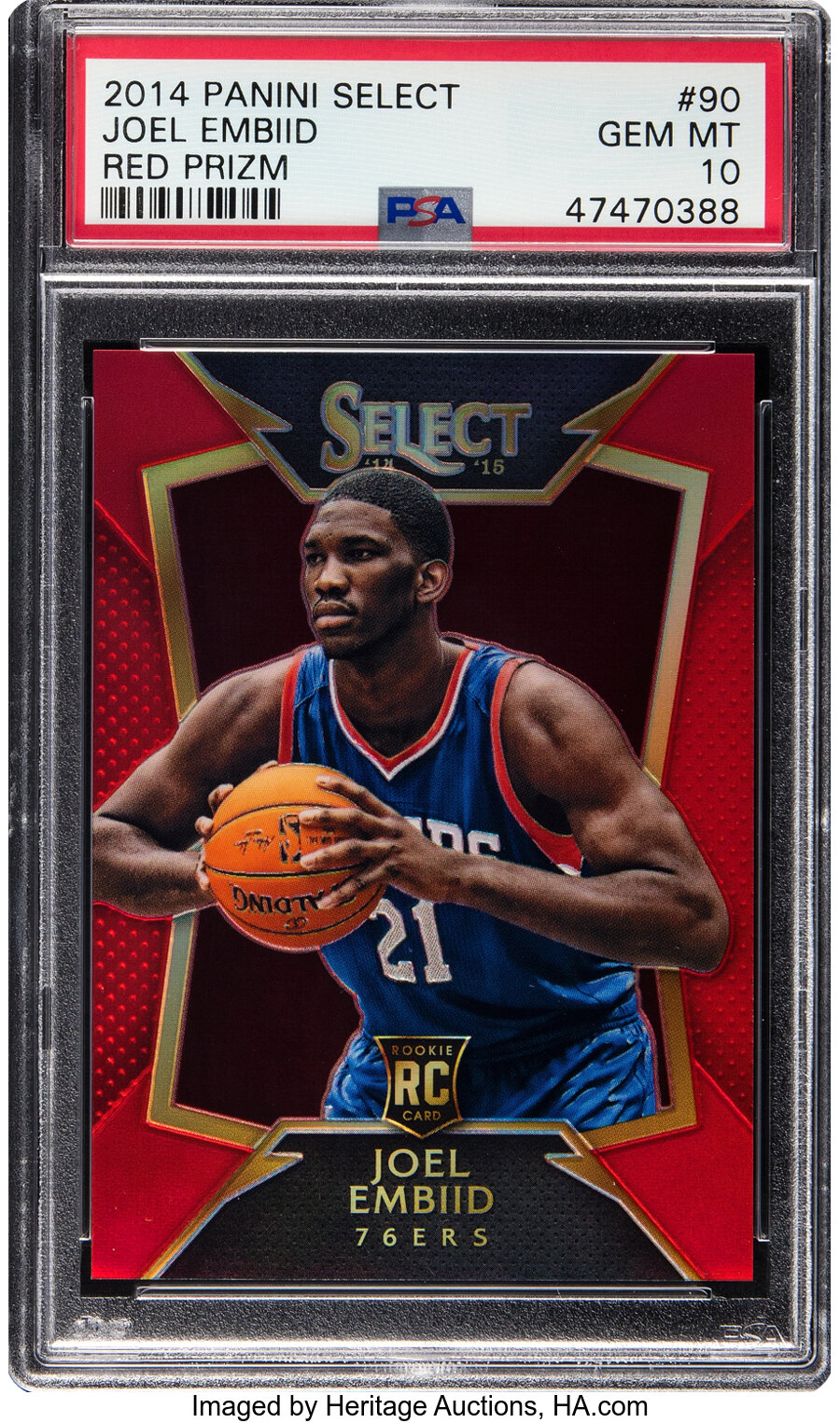 2014 Panini Select Joel Embiid (Red Prizm) Rookie #90 PSA Gem Mint 10 - #'d 139/149