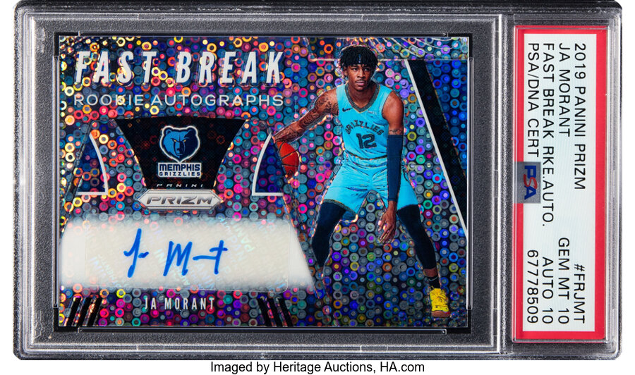 2019 Panini Prizm Ja Morant (Fast Break Rookie Autograph) Prizm #FRJMT PSA Gem Mint 10, PSA/DNA Auto 10