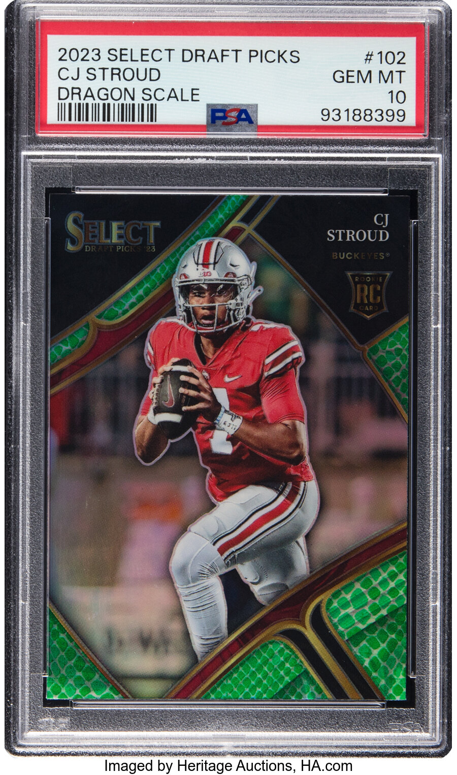 2023 Panini Select Draft Picks CJ Stroud (Dragon Scale) Prizm Rookie #102 PSA Gem Mint 10