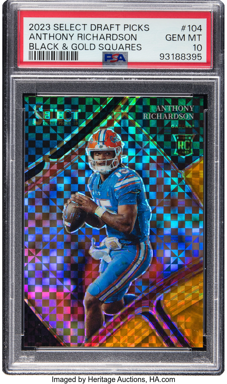 2023 Panini Select Draft Picks Anthony Richardson (Black & Gold Squares) Prizm Rookie #104 PSA Gem Mint 10 - #'d 044/100