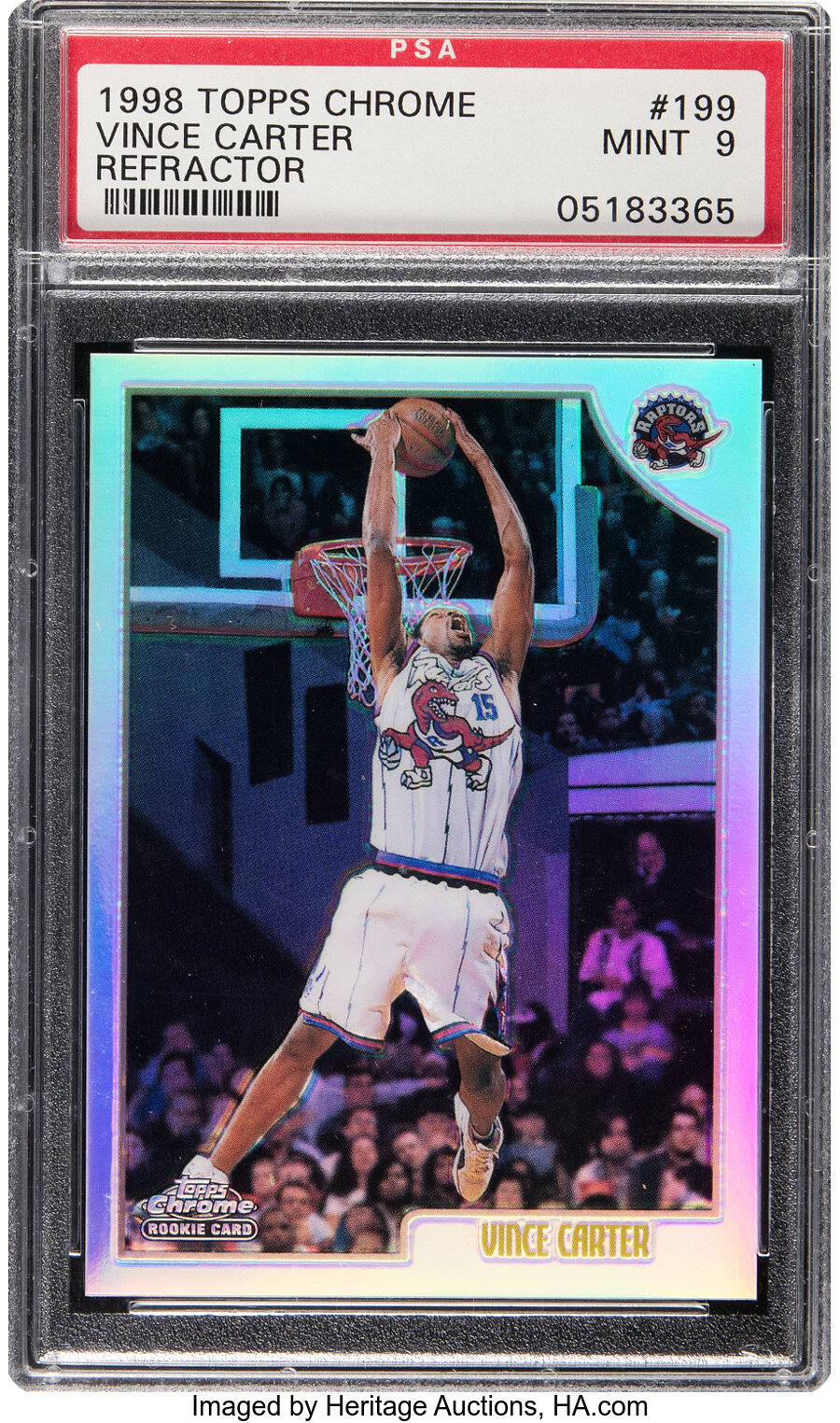 1998 Topps Chrome Vince Carter (Refractor) Rookie #199 PSA Mint 9