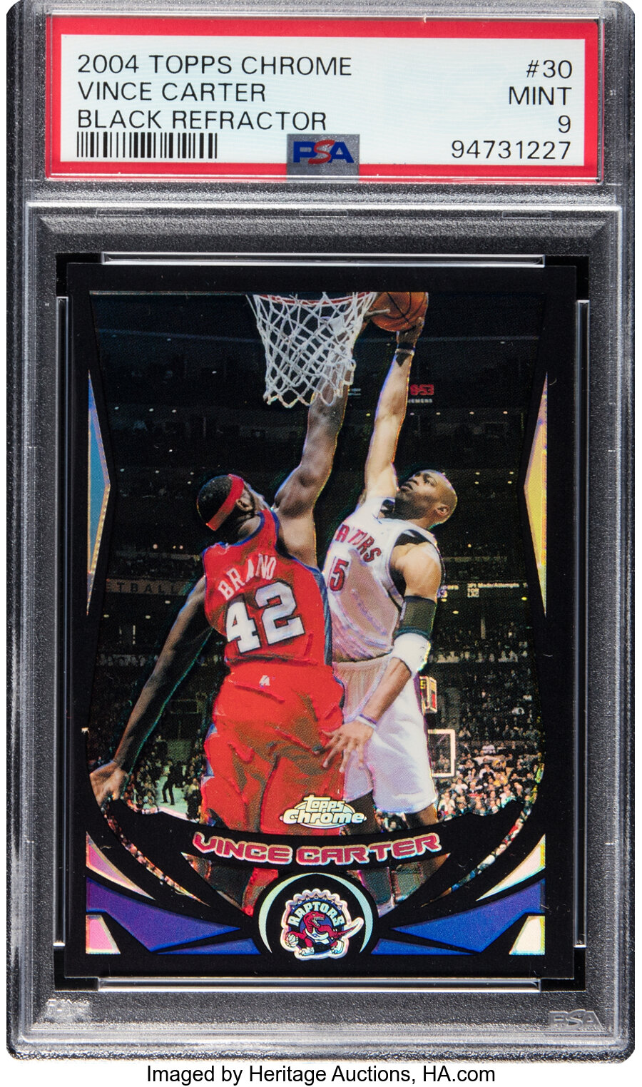 2004 Topps Chrome Vince Carter (Black Refractor) #30 PSA Mint 9 - Serial #'d 162/500