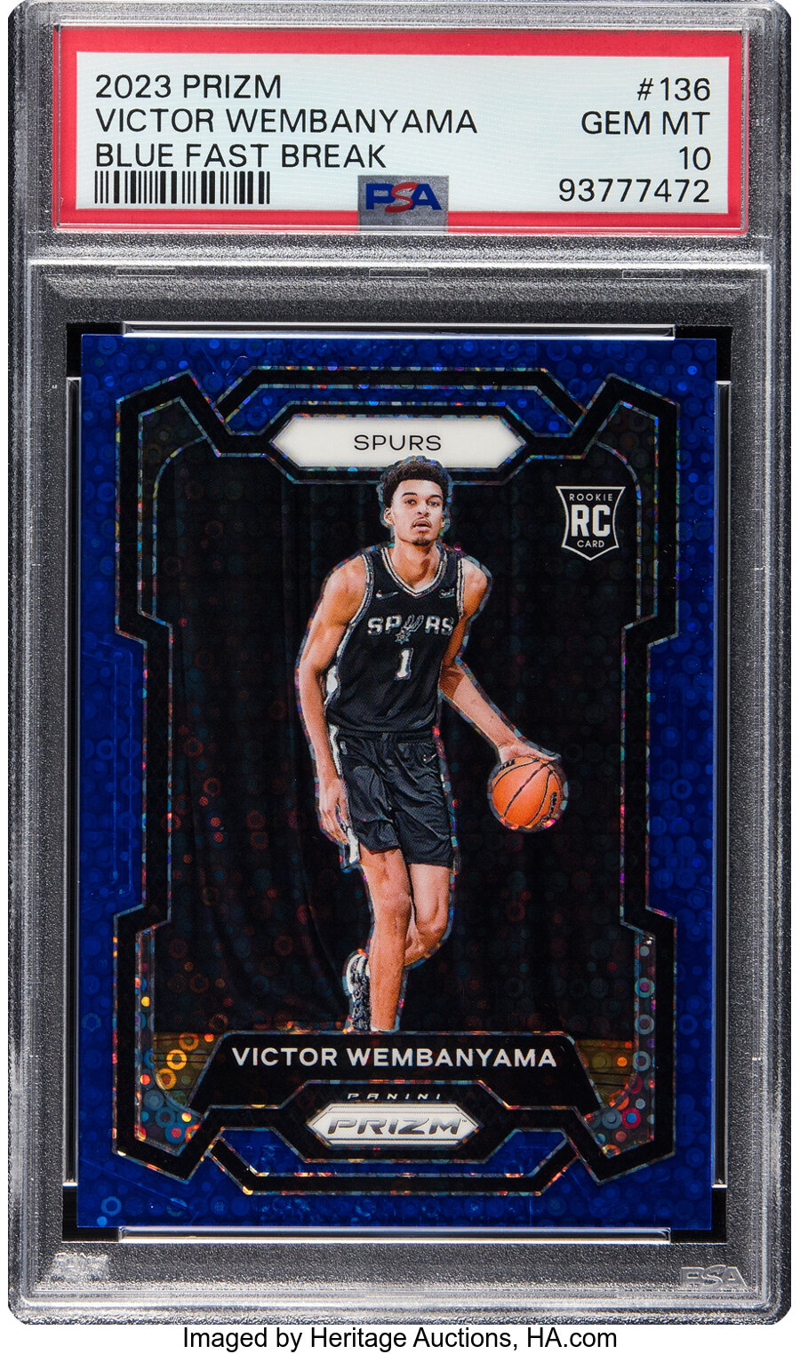 2023 Panini Prizm Victor Wembanyama (Blue Fast Break) Prizm Rookie #136 PSA Gem Mint 10 - #'d 095/150