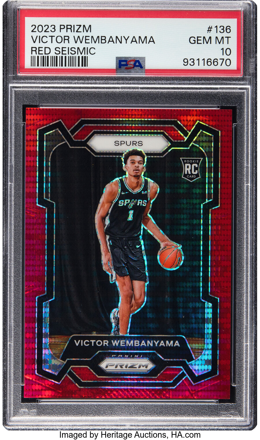 2023 Panini Prizm Victor Wembanyama (Red Seismic) Prizm Rookie #136 PSA Gem Mint 10 - #'d 217/299