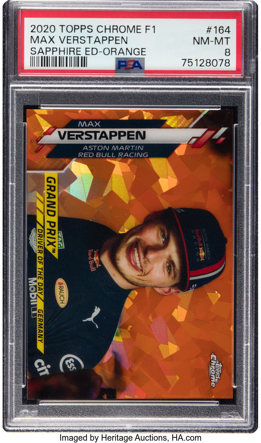 2020 Topps Chrome F1 Sapphire Edition Max Verstappen (Orange) #164 PSA NM-MT 8 - Serial #'d 5/25