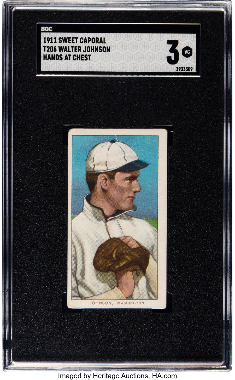 1909-11 T206 Sweet Caporal 350-460/42OP Walter Johnson (Hands At Chest) SGC VG 3