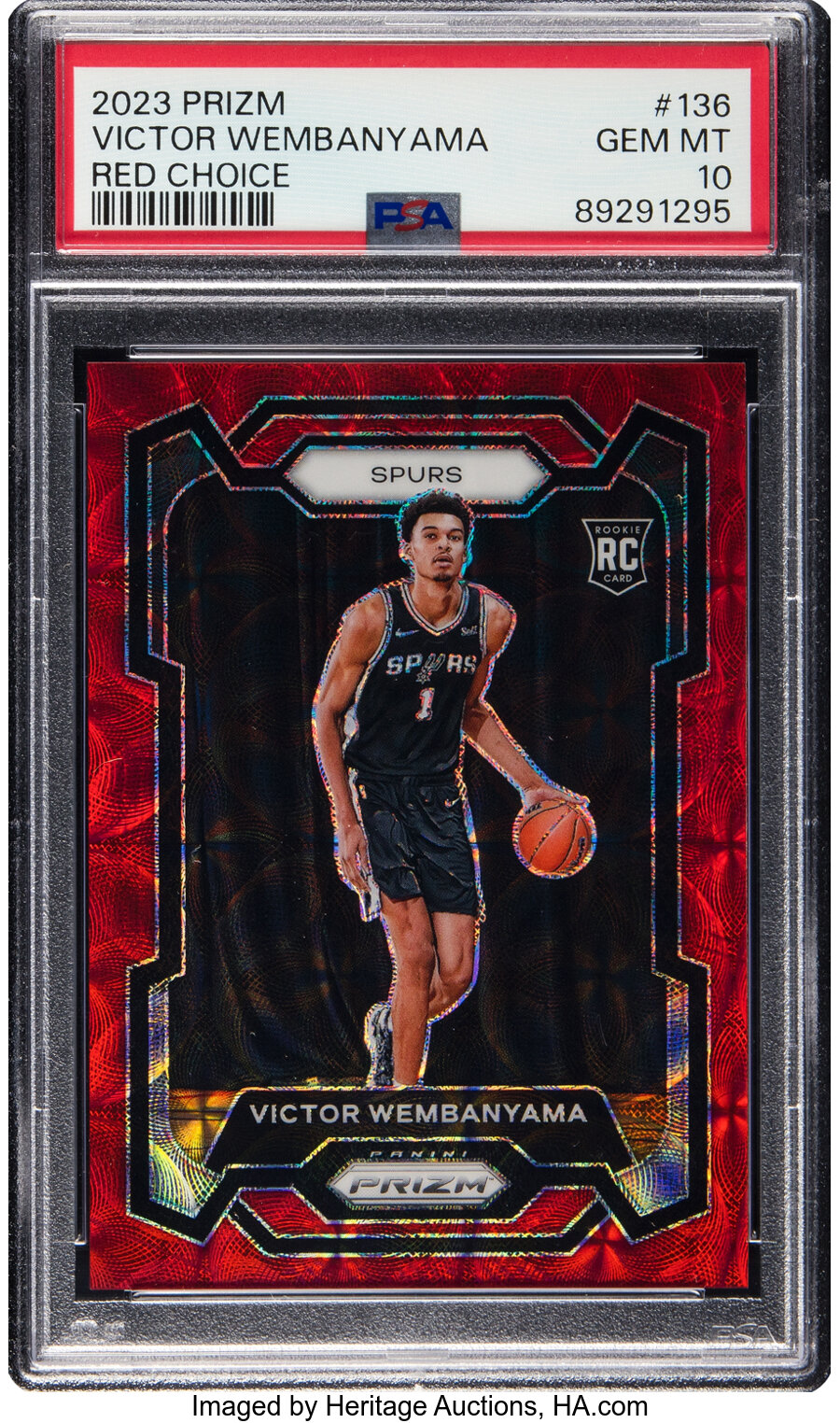 2023 Prizm Victor Wembanyama (Red Choice) Prizm Rookie #136 PSA Gem Mint 10 - #'d 52/88