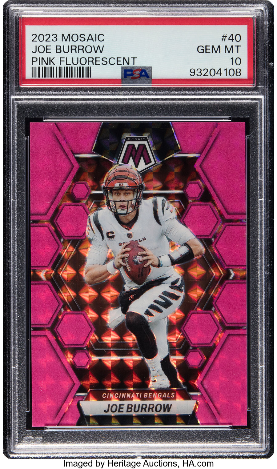 2023 Panini Mosaic Joe Burrow (Pink Fluorescent) Rookie #40 PSA Gem Mint 10 - #'d 09/10