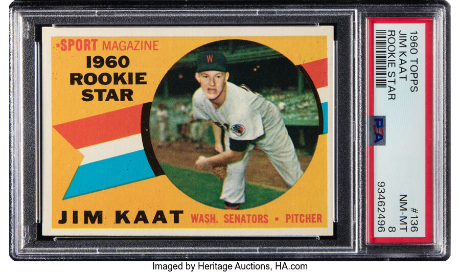 1960 Topps Jim Kaat (Rookie Star) Rookie #136 PSA NM-MT 8