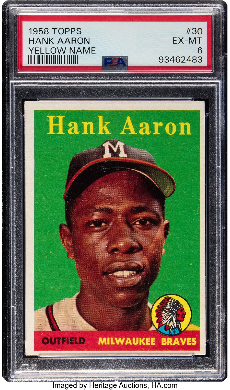 1958 Topps Hank Aaron (Yellow Name) #30 PSA EX-MT 6