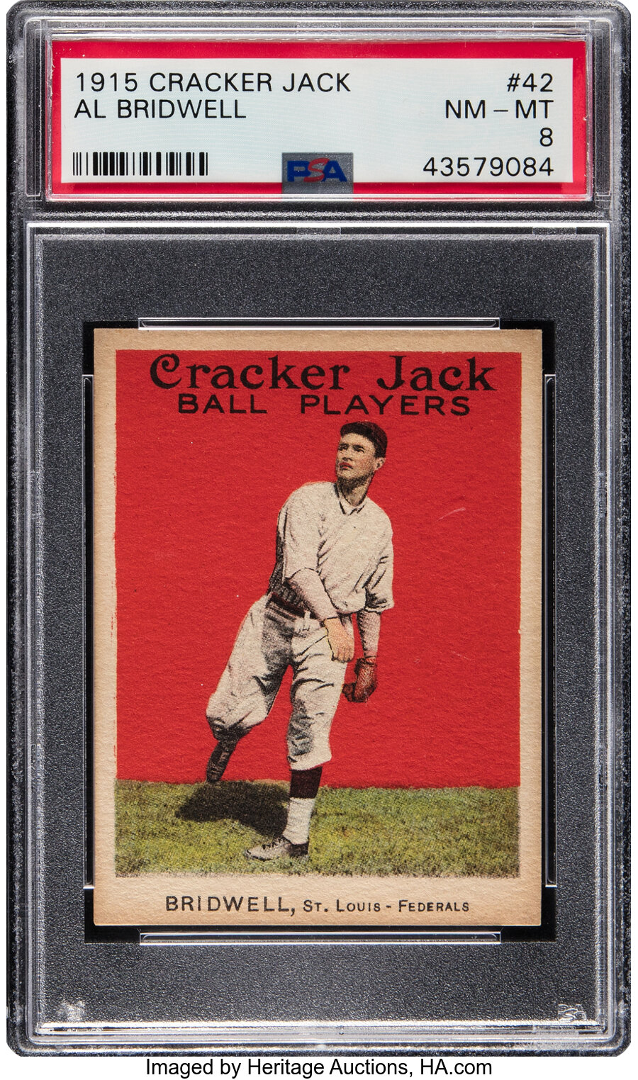 1915 Cracker Jack Al Bridwell #42 PSA NM-MT 8 - Four Higher!