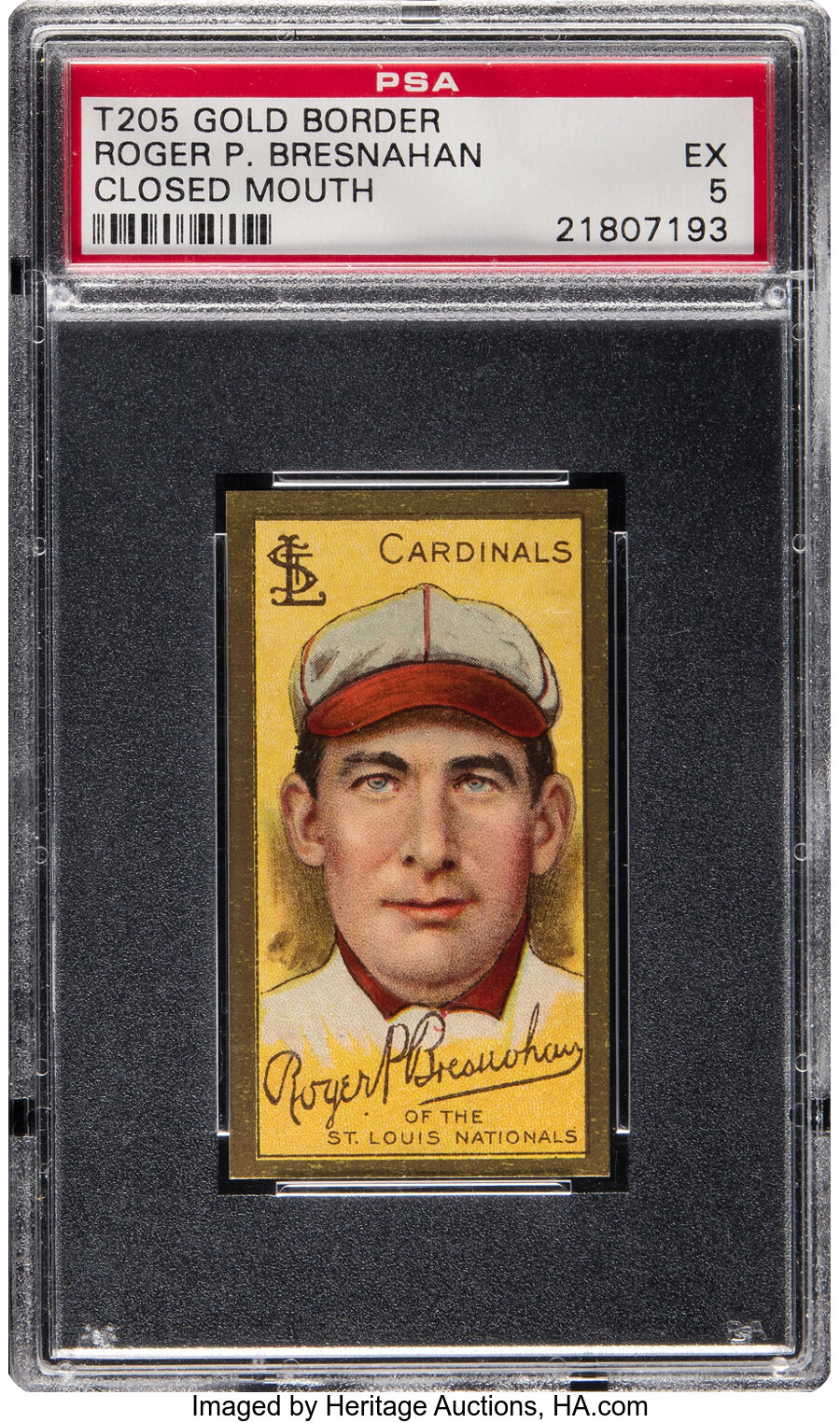 1911 T205 Gold Border Roger Bresnahan (Closed Mouth) PSA EX 5