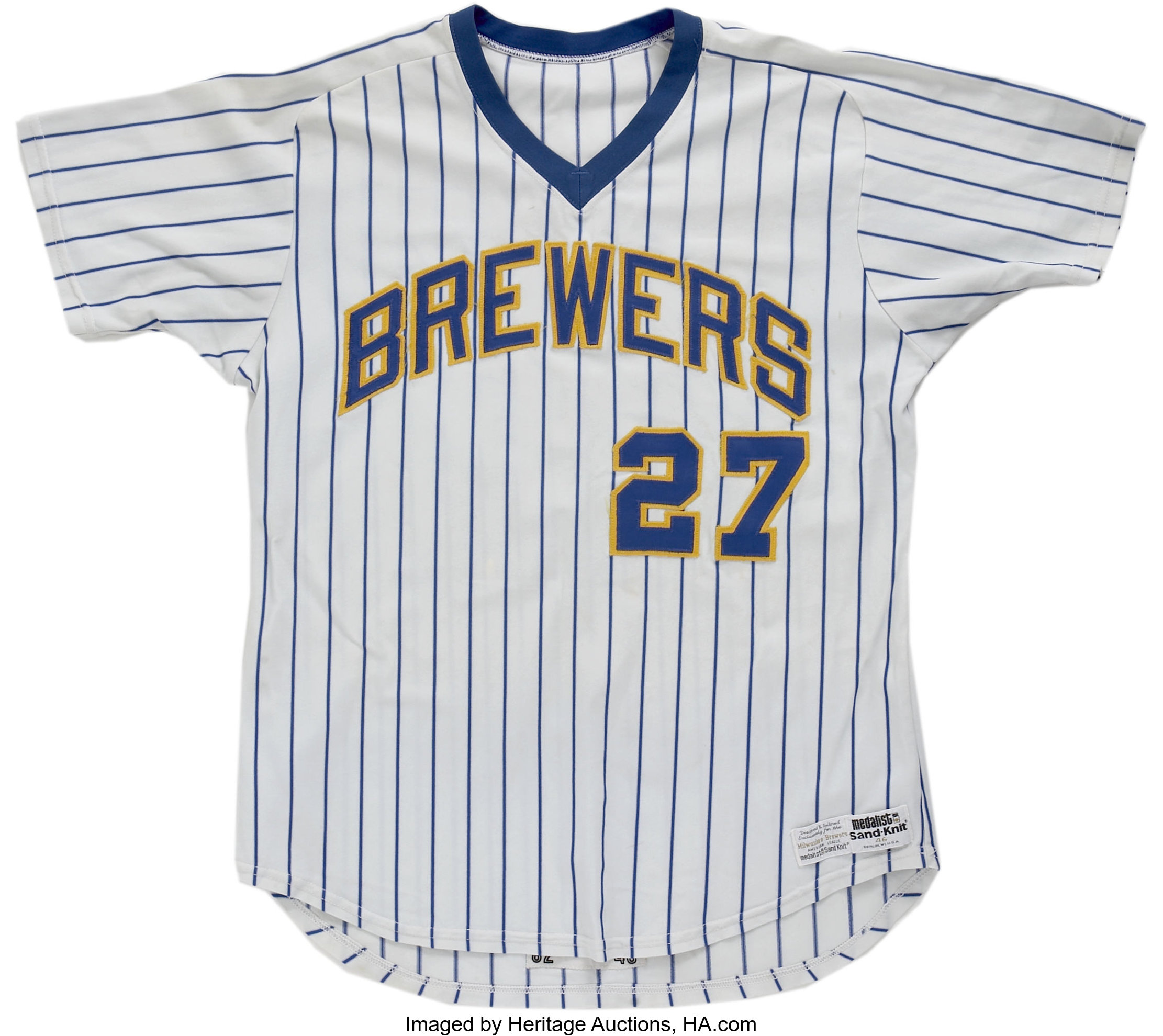 PETE LADD SIGNED CUSTOM BREWERS PINSTRIPE JERSEY