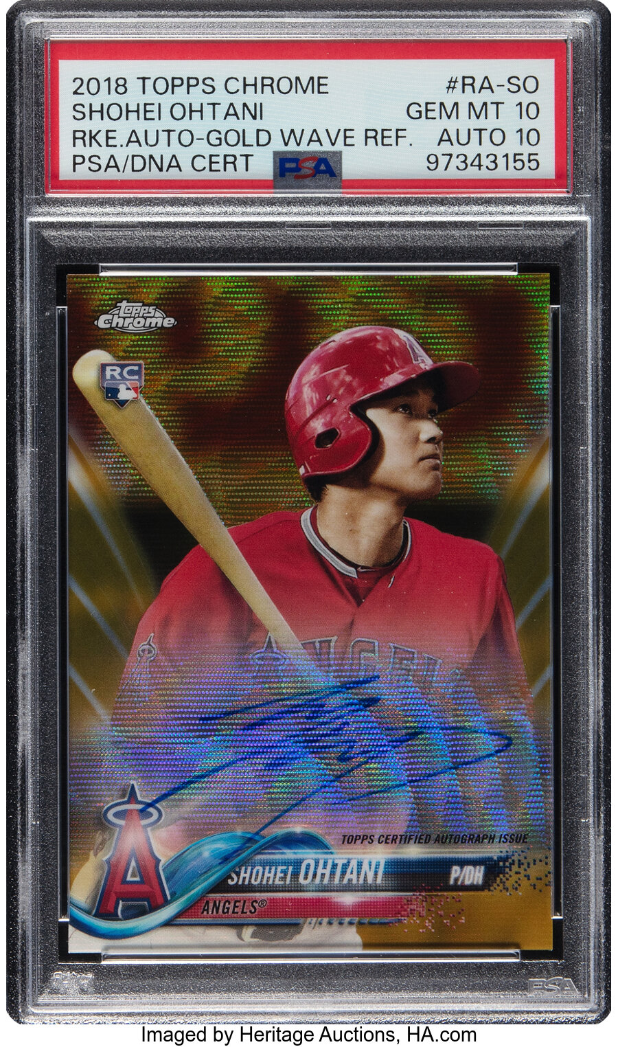 2018 Topps Chrome Shohei Ohtani (Rookie Autograph-Gold Wave Refractor) #RA-SO PSA Gem Mint 10, PSA/DNA Auto 10 - #21/50