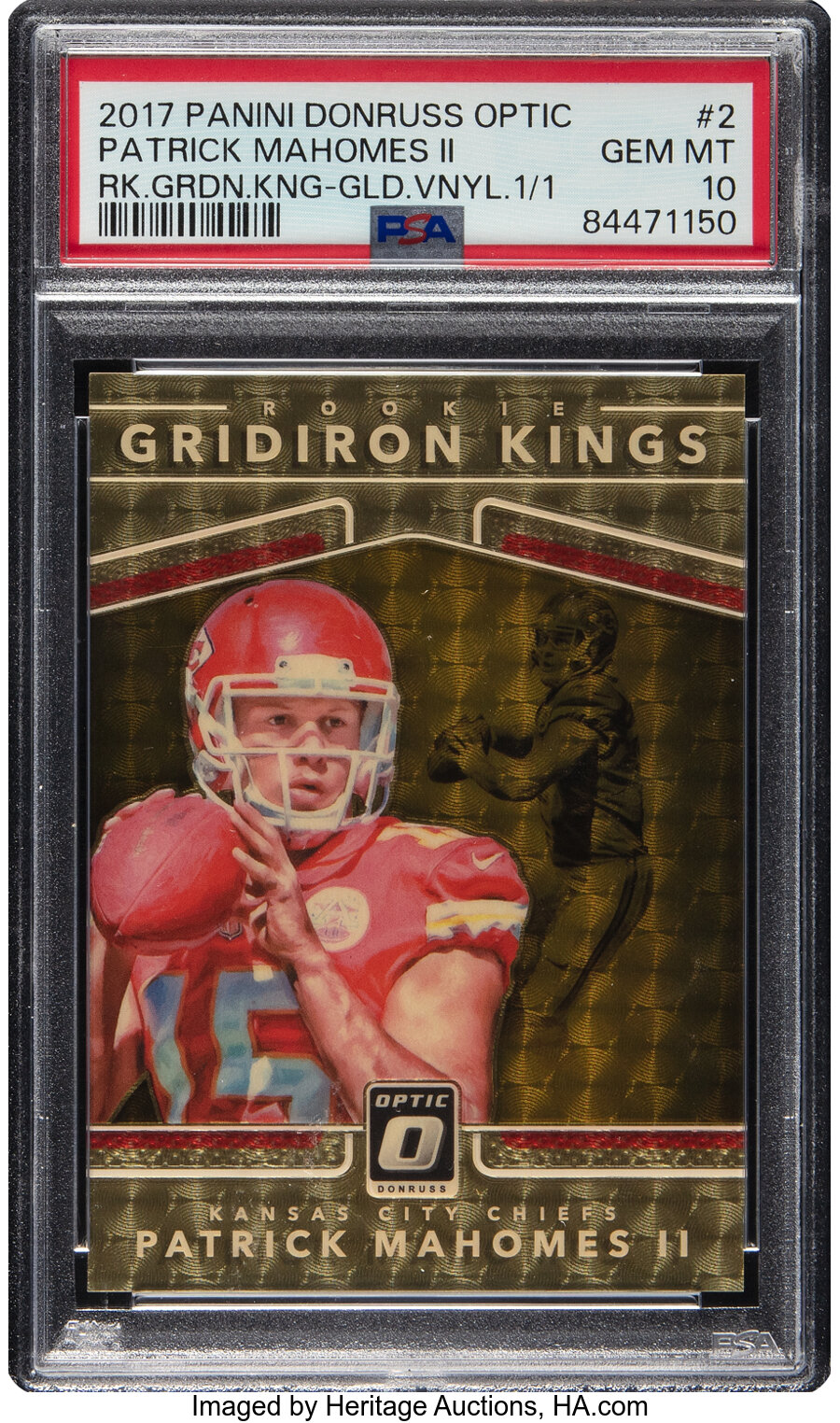 2017 Panini Donruss Optic Patrick Mahomes II (Rookie Gridiron Kings-Gold Vinyl) Prizm #2 PSA Gem Mint 10 - #'d 1/1