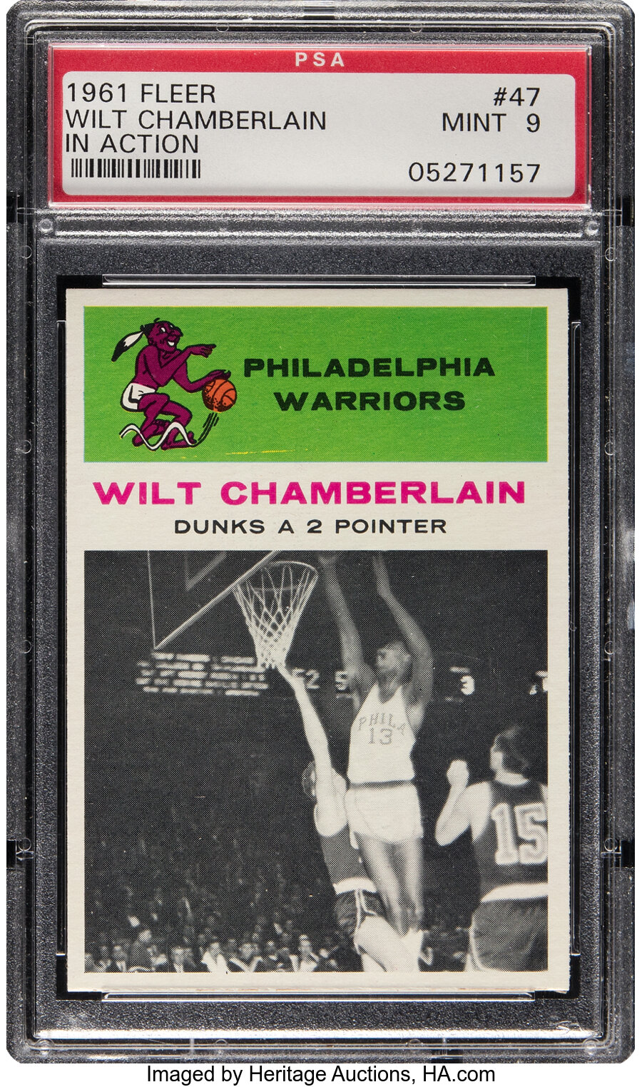 1961 Fleer Wilt Chamberlain (In Action) Rookie #47 PSA Mint 9 - Two Higher!