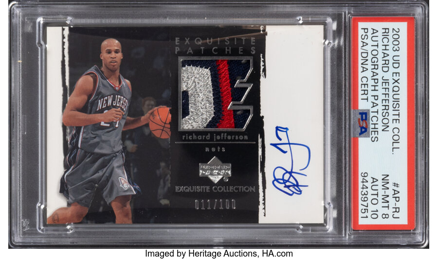 2003 Upper Deck Exquisite Collection Richard Jefferson (Autograph Patches) #AP-RJ PSA NM-MT 8, PSA/DNA Auto 10 - #'d 011/100 -