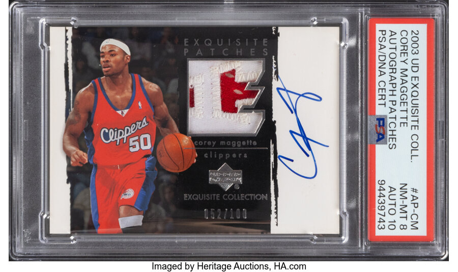 2003 Upper Deck Exquisite Collection Corey Maggette (Autograph Patches) #AP-CM PSA NM-MT 8, PSA/DNA Auto 10 - #'d 052/100 - Fr