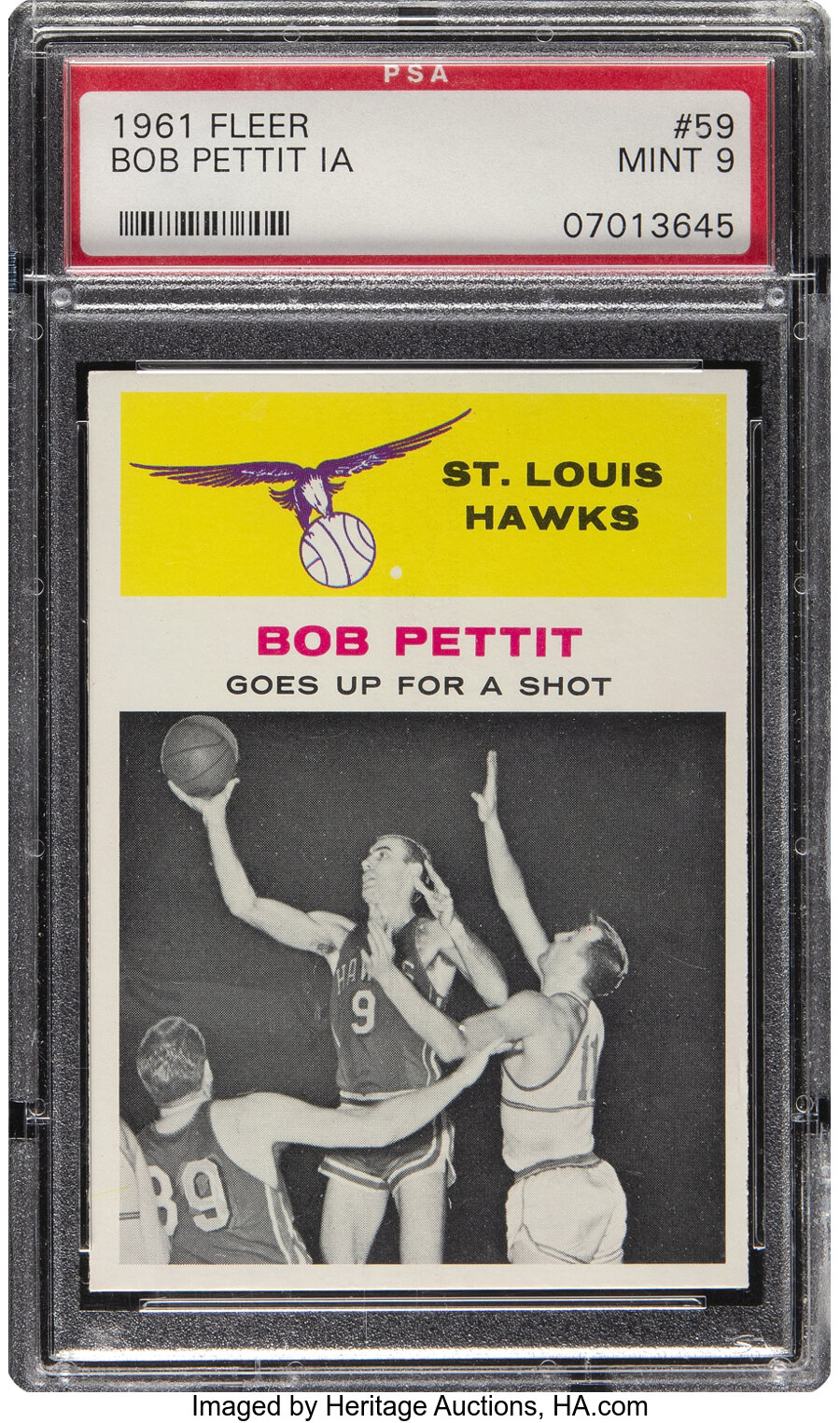 1961 Fleer Bob Pettit (In Action) #59 PSA Mint 9 - Three Higher!