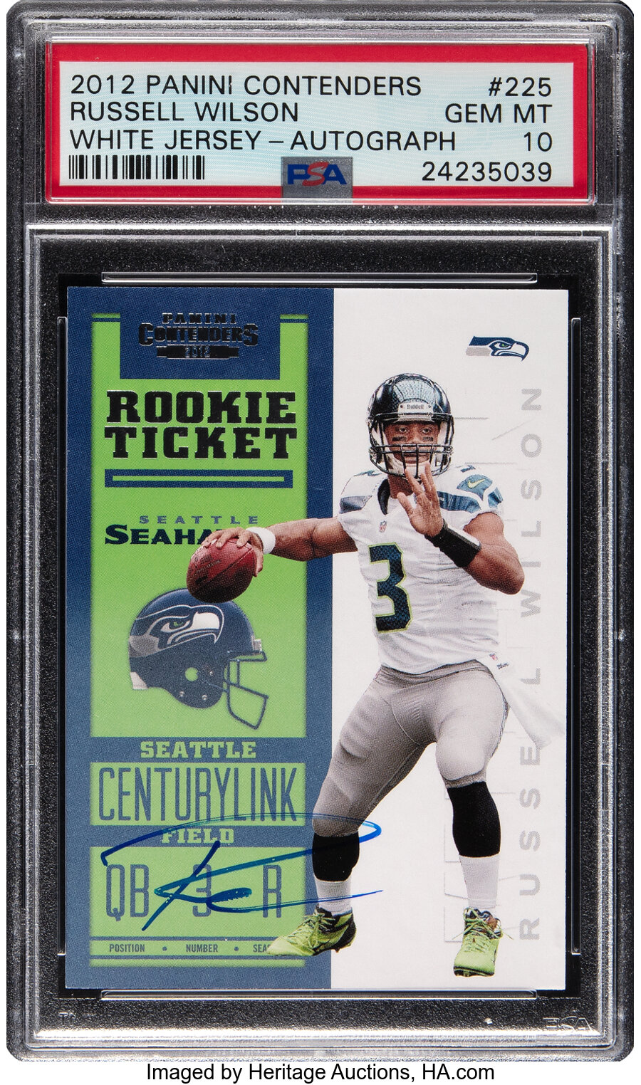 2012 Panini Contenders Russell Wilson (White Jersey-Autograph) Rookie #225 PSA Gem Mint 10