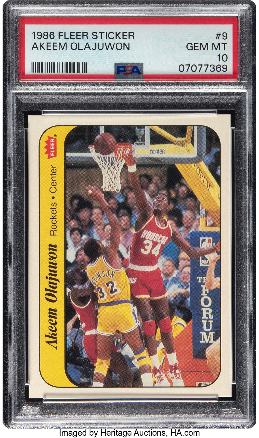 1986 Fleer Sticker Hakeem Olajuwon Rookie #9 PSA Gem Mint 10