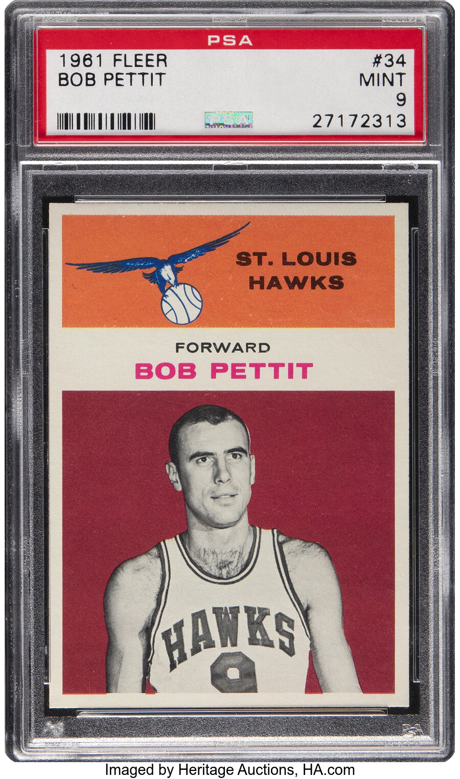 1961 Fleer Bob Pettit #34 PSA Mint 9 - Only One Higher!