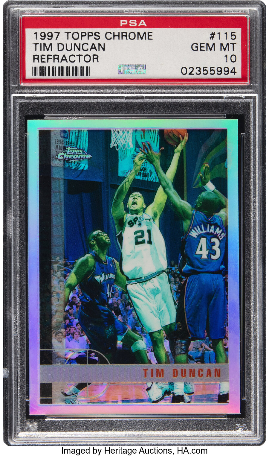 1997 Topps Chrome Tim Duncan (Refractor) Rookie #115 PSA Gem Mint 10