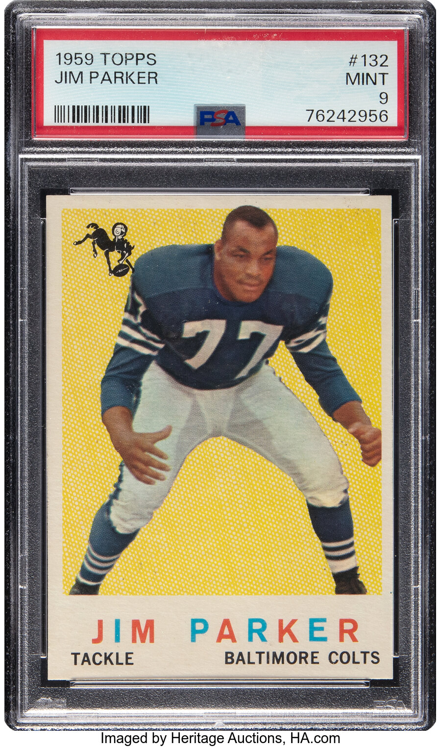 1959 Topps Jim Parker Rookie #132 PSA Mint 9 - Two Higher!