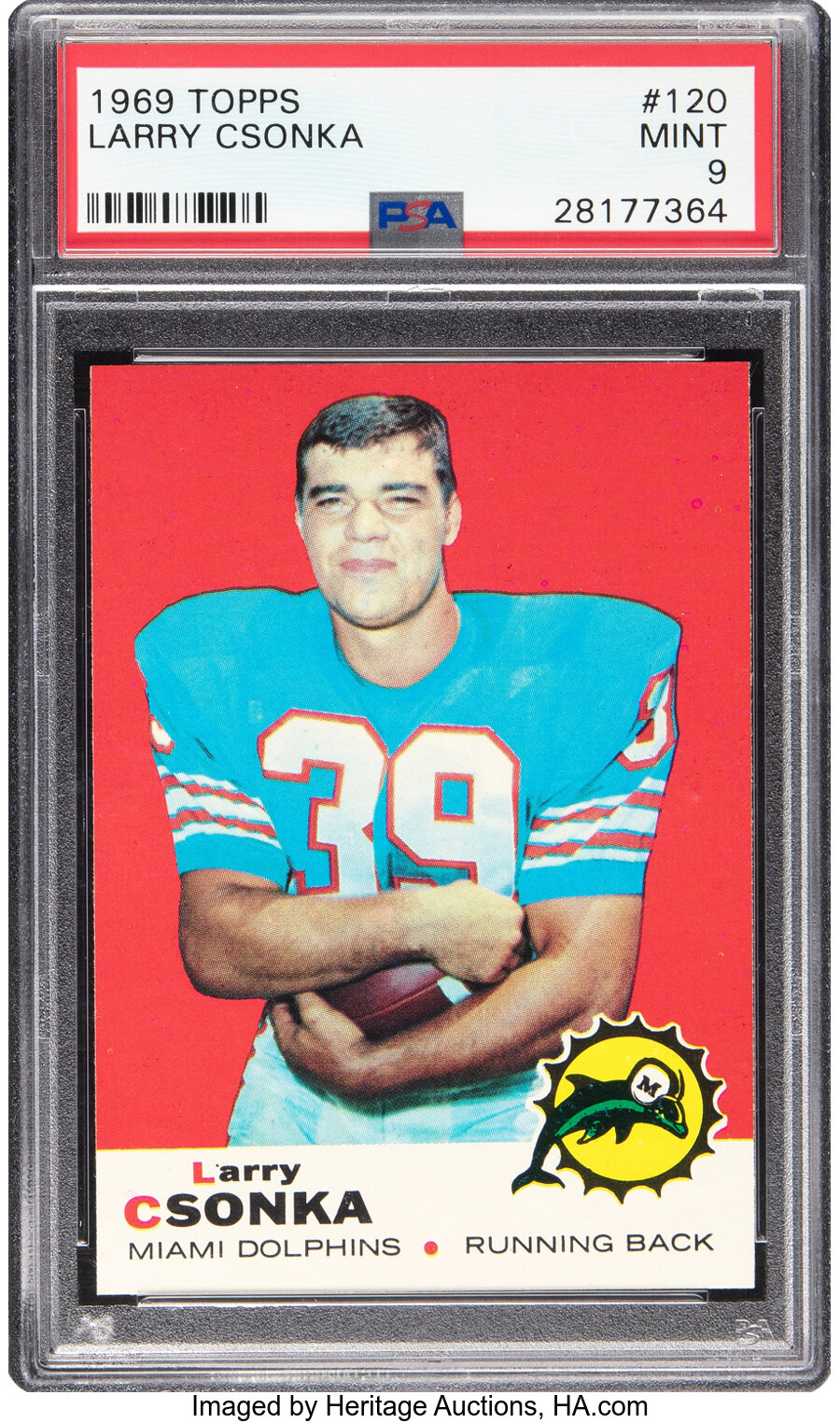 1969 Topps Larry Csonka Rookie #120 PSA Mint 9 - Two Higher!