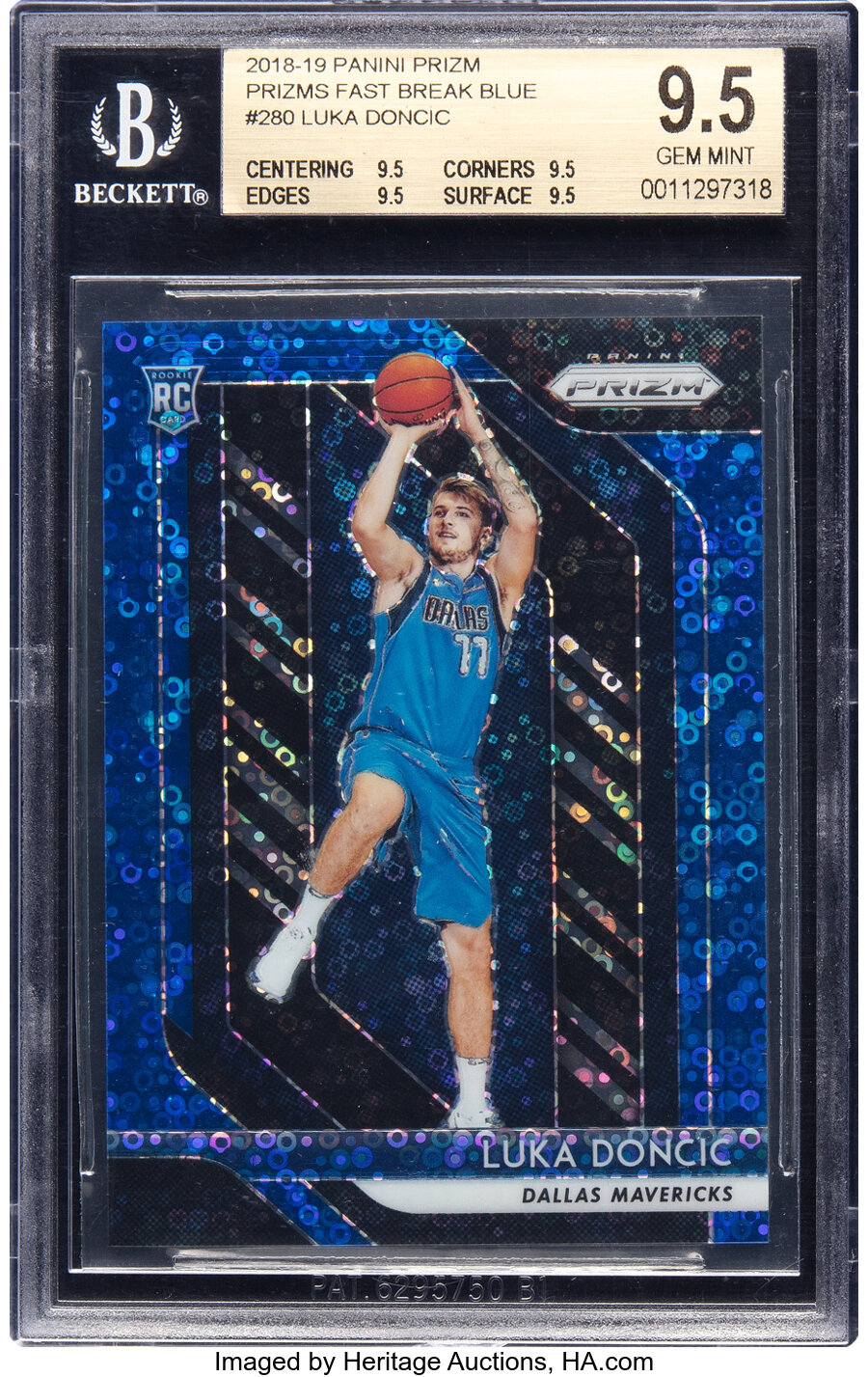 2018 Panini Prizm Luka Doncic (Fast Break-Blue Prizm) Rookie #280 BGS Gem Mint 9.5 - #'d 159/175