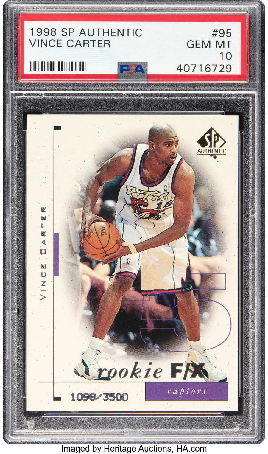 1998 Upper Deck SP Authentic Vince Carter Rookie #95 PSA Gem Mint 10 - #'d 1098/3500