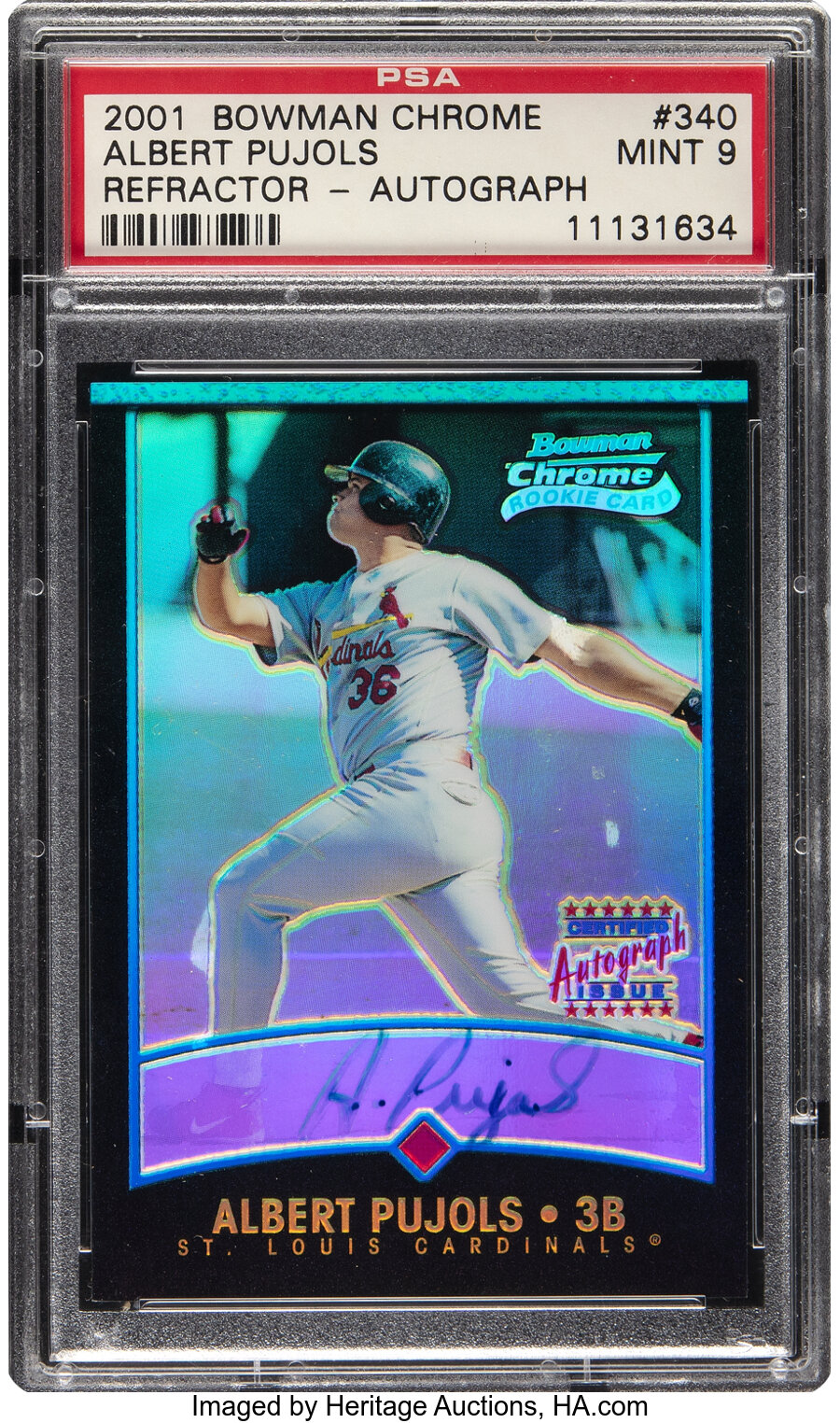 2001 Topps Bowman Chrome Albert Pujols (Refractor-Autograph) Rookie #340 PSA Mint 9 - #'d 460/500