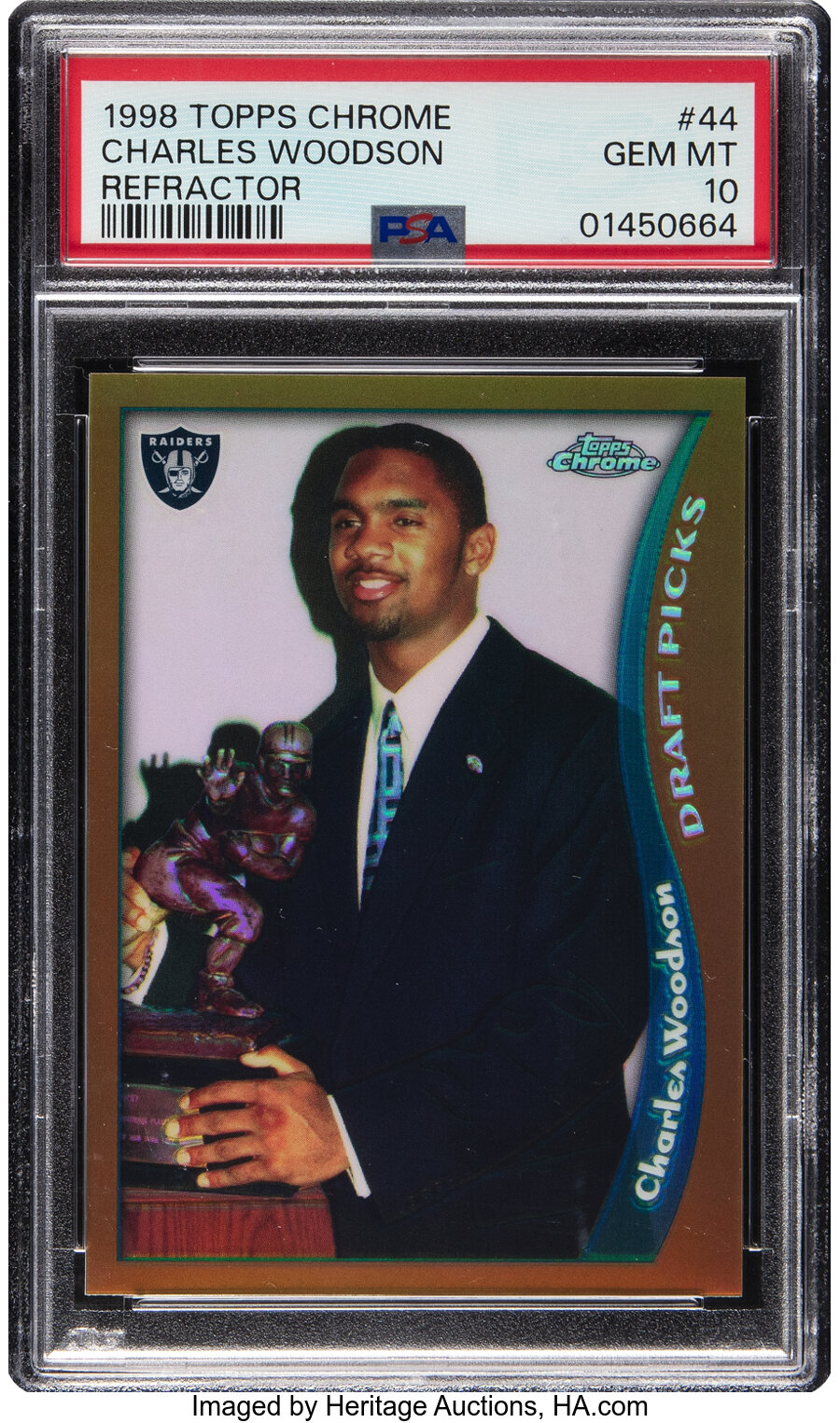 1998 Topps Chrome Charles Woodson (Refractor) Rookie #44 PSA Gem Mint 10