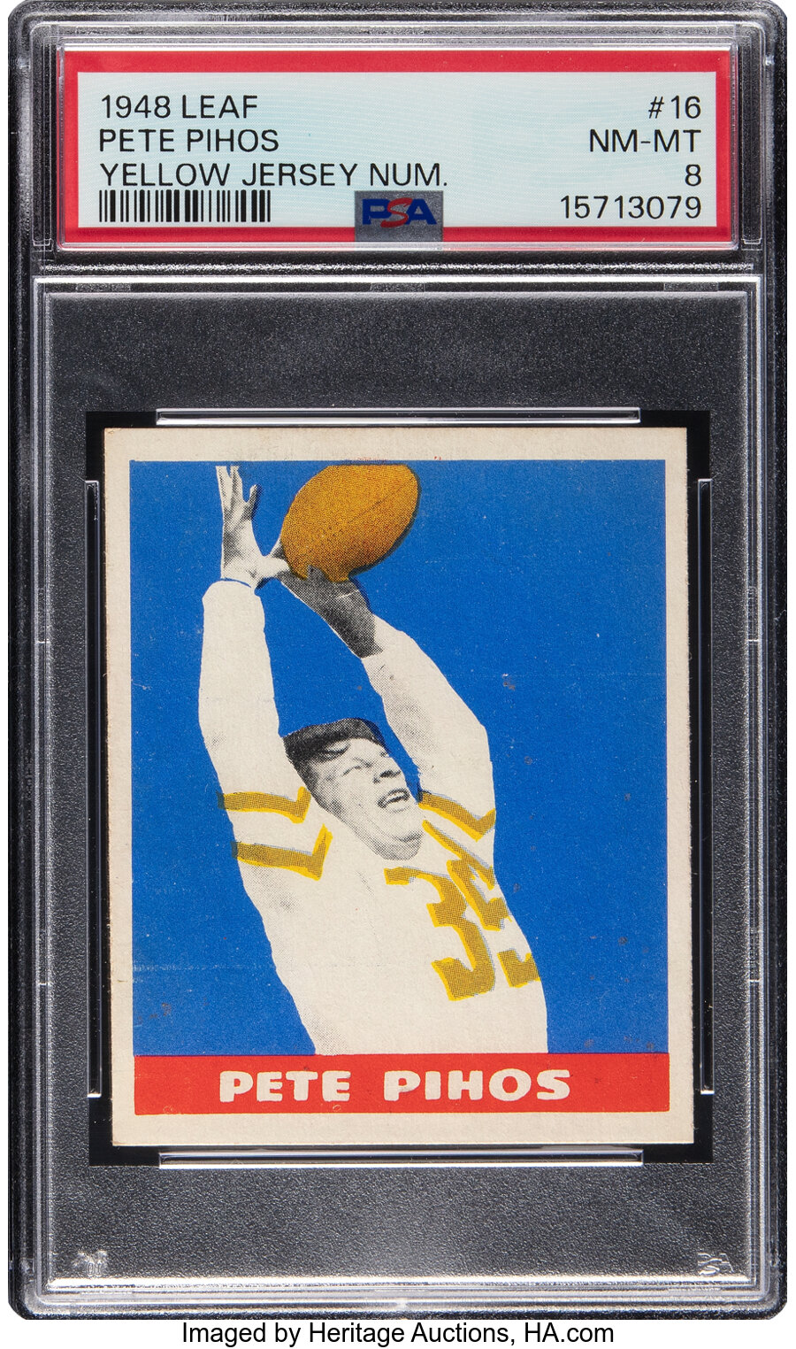 1948 Leaf Pete Pihos (Yellow Jersey Number) Rookie #16 PSA NM-MT 8