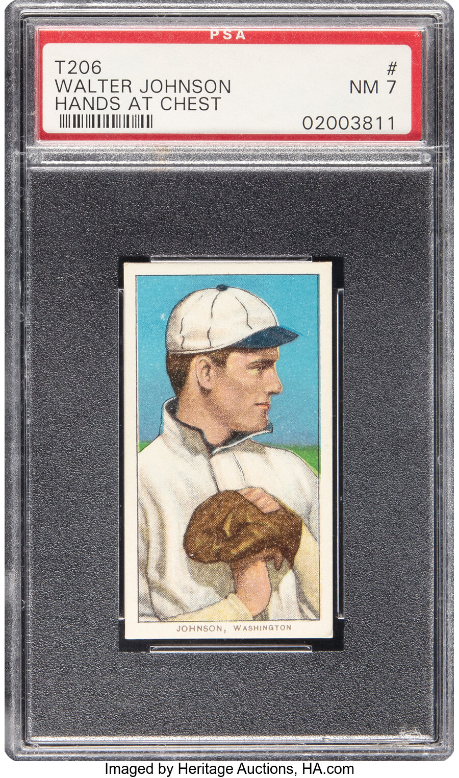 1909-11 T206 Piedmont 350-460/42 Walter Johnson (Hands at Chest) PSA NM 7 - Pop One, None Higher!