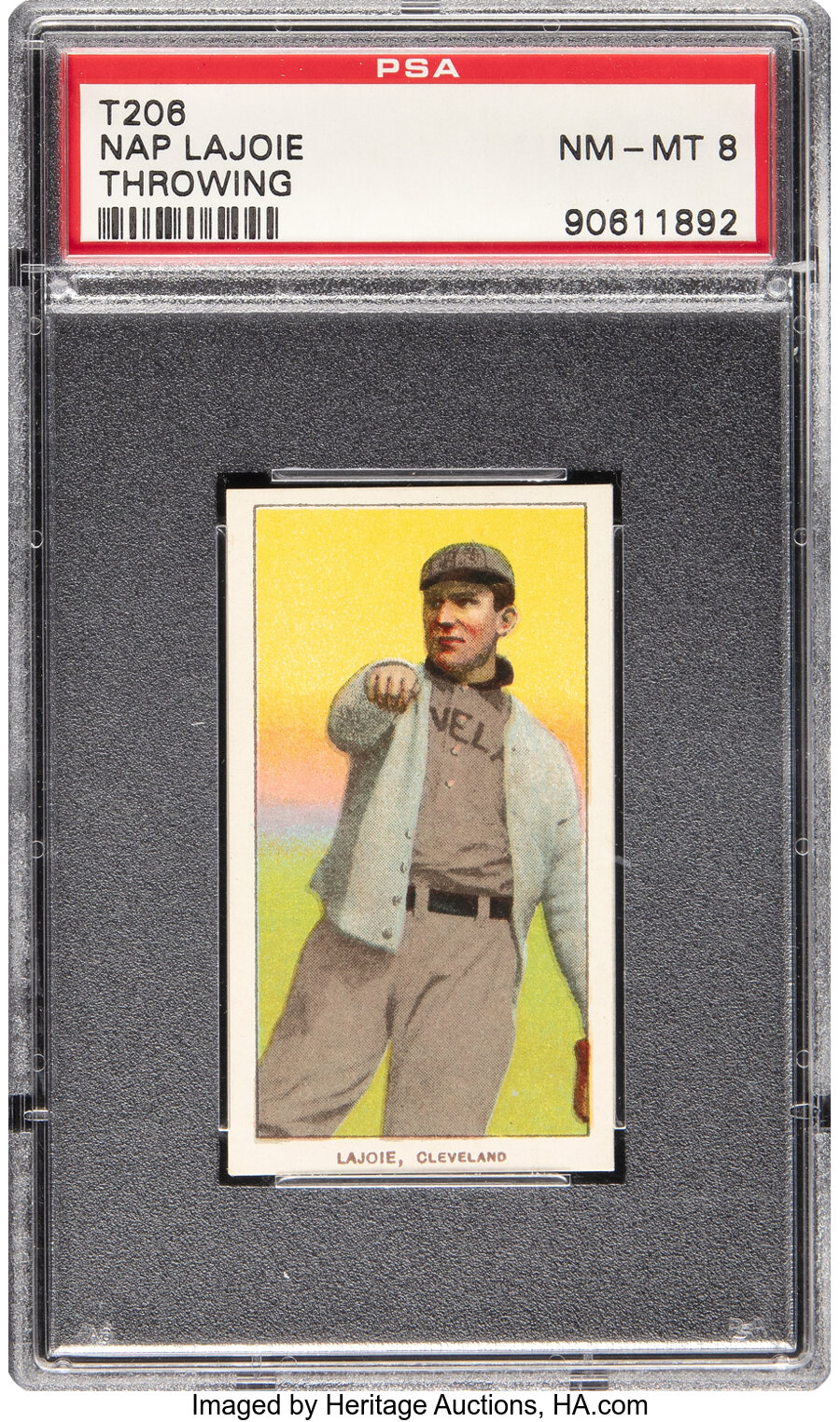 1909-11 T206 Sweet Caporal 350/25 Napoleon Lajoie (Throwing) PSA NM-MT 8 - Pop Four, Only Two Higher