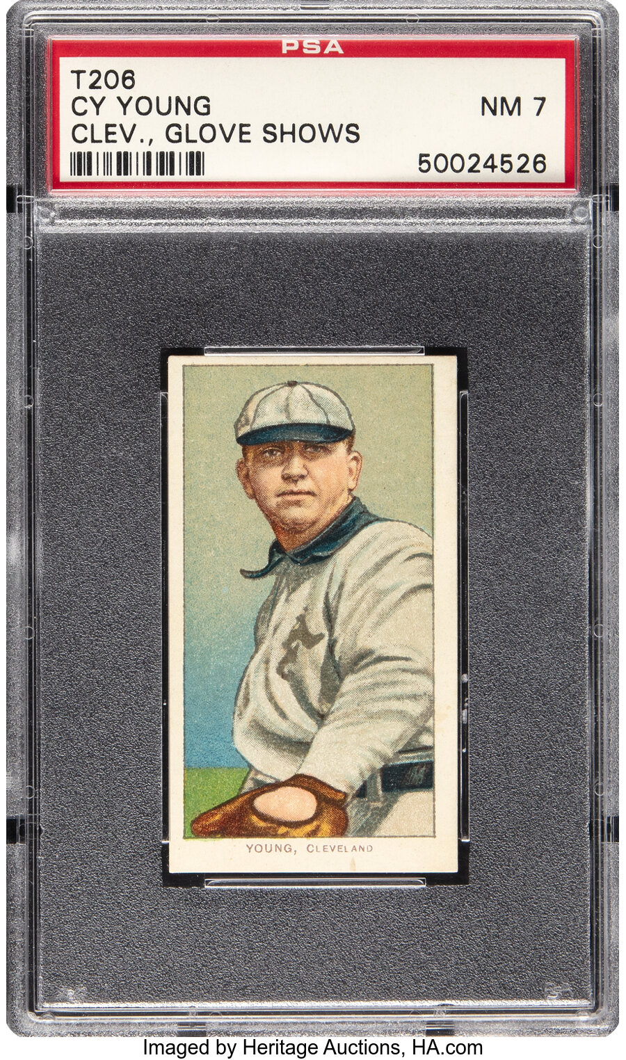 1909-11 T206 Sweet Caporal 350/30 Cy Young (Glove Shows) PSA NM 7 - Pop Five, One Higher!