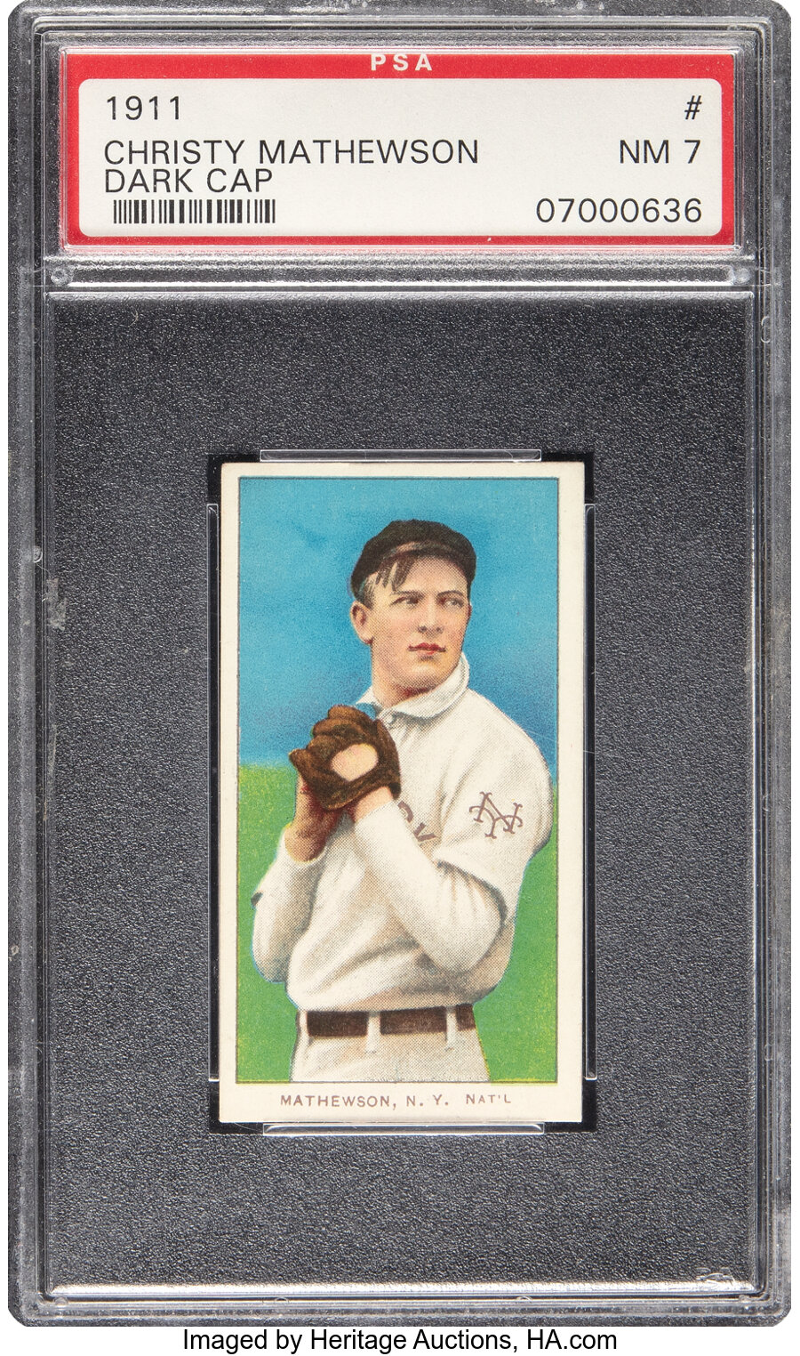 1909-11 T206 Sweet Caporal 350/30 Christy Mathewson (Dark Cap) PSA NM 7 - Pop Three, Four Higher!